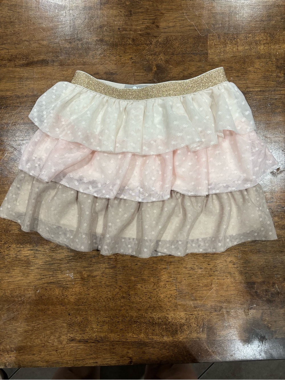 Tractr Layered Ruffle Skirt - Pink, Cream & Tan